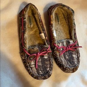 Pink and camo moccasins